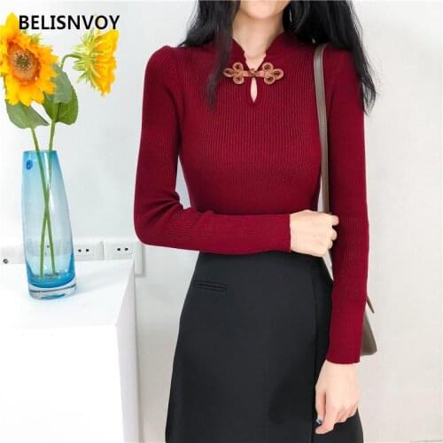Vintage Woman Sweaters Solid Chinese Style Elegant Turtleneck Mujer Sueteres Autumn Winter Pullovers Fashion