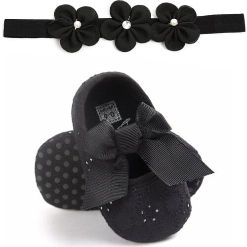 Newborn Baby Prewalker Soft Bottom Anti-slip Shoes Footwear Classic Princess Girl Crib Bowknot Shoes And Handband Accessories