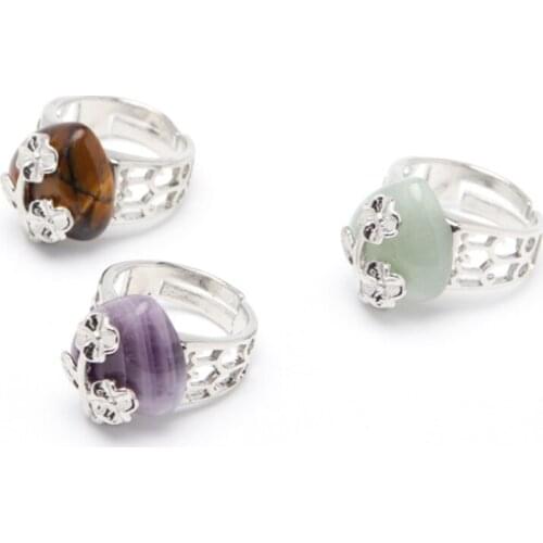 FYJS Unique Valentines Day Gift Silver Plated Flower Romantic Love Heart Resizable Ring Many Color Quartz Stone Jewelry