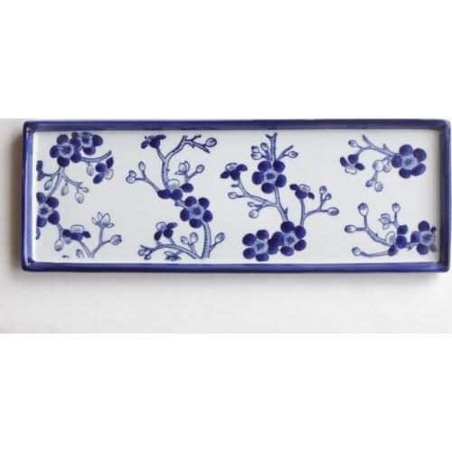 Foreign Trade Ceramic Decoration Plate Blue and White Porcelain Rectangle Porcelain Tea tray Chinese Home Decoration
