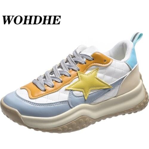 WOHDHE Women Casual Shoes Retro Lightweight Anti-Slip Nature Leather Splicing Waterproof Platform Comfortable Sports Sneaker