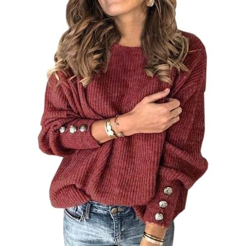 Autumn Winter Women Knitted Sweaters Casual O-neck Long Sleeve Button Pullovers Sweater Tops Ladies Plus Size Jumpers S-5XL