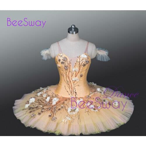 Gold Professional ballet tutu dress Peach Competition Performance classical ballet Tutus Platter Pancake Ballet dress for girls