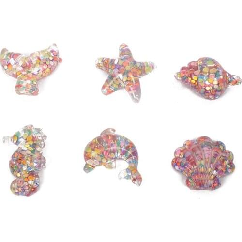 10Pc Resin Kawaii Accessories Sequins Ocean Series Flatback Cabochon Embellishment For Scrapbooking Diy Decoration Craft Mixed