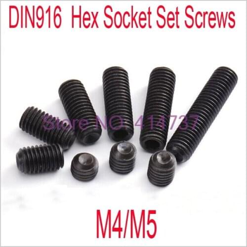 100pcs/lot DIN916 Grade 12.9 M4/M5 Steel With Black Hex Socket Set Screws Length 3mm--30mm
