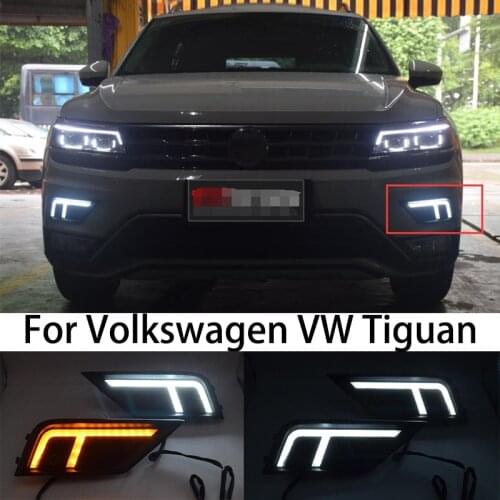 2Pcs Car LED Daytime Running Light For Volkswagen VW Tiguan 2017 2018 2019 DRL with Yellow Turning Fog lamp