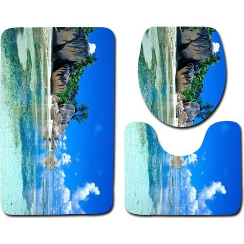 3pcs/set Vintage Cartoon Print Anti-slip Bathroom Floor Mat Home Decor Shower Non-Slip Rug Bath Door Mats Ocean Scenery