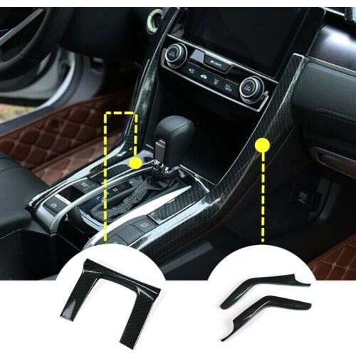 ABS Carbon Fiber Style Gear Box Panel Cover Trim For Honda Civic 2016 2017 3pcs Car accesories interior Car decoration