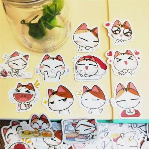 40 cute cat stickers cartoon funny scrapbook stickers for children, DIY laptop suitcase skateboard motorcycle bicycle toy
