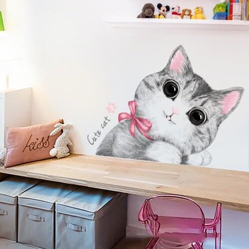 55*80cm Cartoon Cats Wall Stickers Art Vinyl Home Decor for Kids Room Lovely Cat Door Sticker Room Decoration for Bedroom