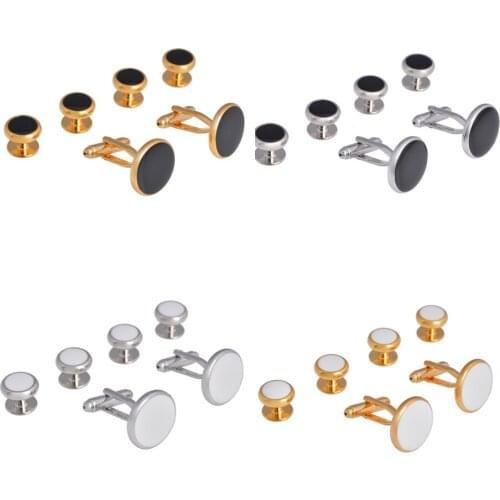 10sets/lot Classic Tuxedo Cufflinks Collar Studs 6pcs Set Silver/Gold Round Enamel Cuff Links Button Set Mens Jewelry Wholesale