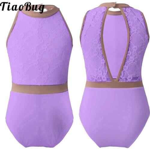 Ballet Leotards for Girls Turtleneck Tank Leotard Kids Lace Patchwork Gymnastics Bodysuit Rompers Dance Costumes