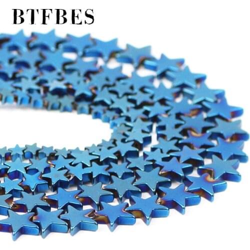 BTFBES Hematite Natural Stone Blue Five-Pointed Star 4/6/8/10mm Charm Loose Beads For Handmade bracelet Jewelry Making DIY