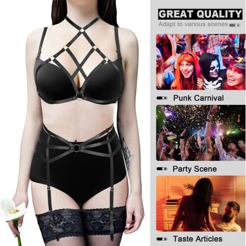 Festival Rave Wear Fetish Punk Stocking Garter Sexy Womens Underwear Harness Fashion Erotic Lingerie Womens Body Stocking Belt
