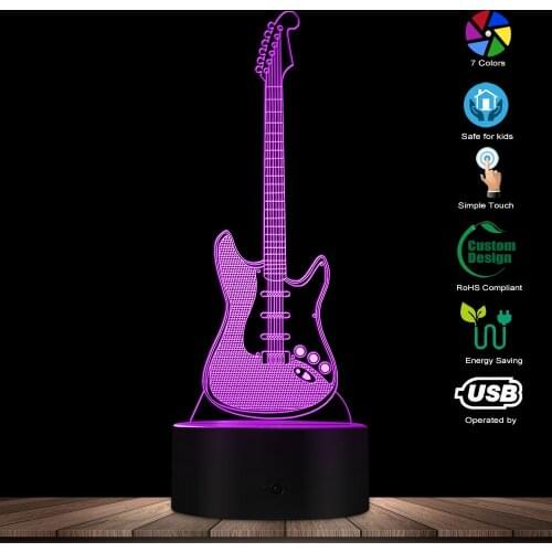 Guitar 3D Lighted Sign Music Instrucment Night Lights Guitarist Room Lighting Decor Lamp Rock and Roll Gift For Music Lover