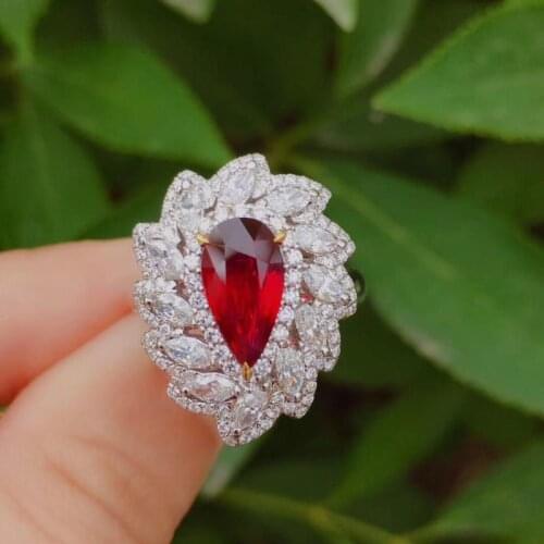 Delicate Water Drop Adjustable Rings Inlay Red Cubic Zirconia Charm Fine Jewelry For Women Wedding Engagement Birthday Gifts