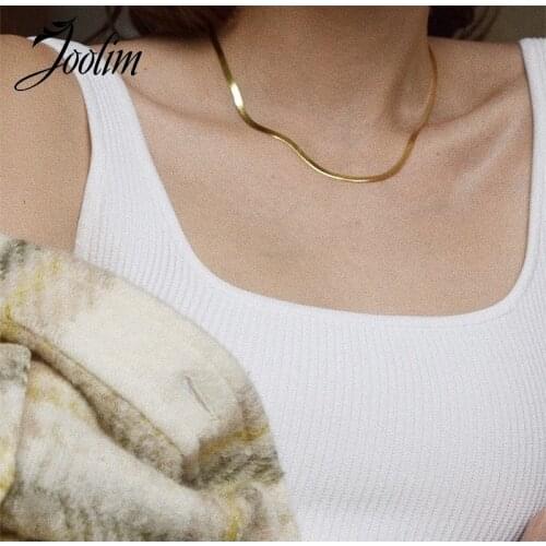 Joolim High End Gold Finish Stainless Steel Snake Chain Choker Simple Gold Jewelry