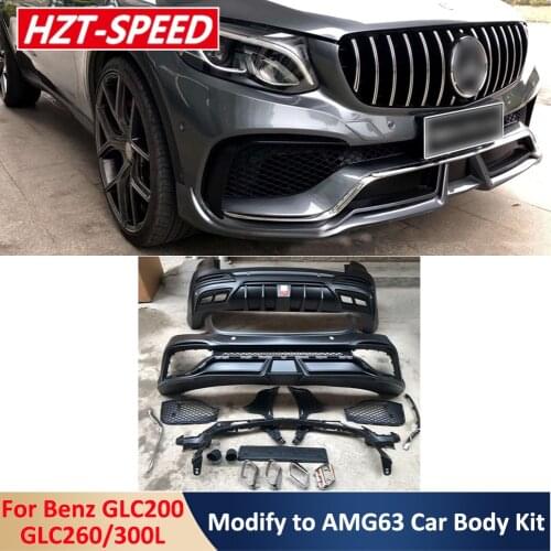 GLC Modified to AMG 63 WALD Style Car Body Kit PP Unpainted Front Rear Bumper Grille Exhaust Pipe For Benz GLC200/260/300L