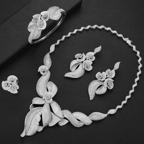 LARRAURI Big Necklace Bangle Earrings Ring Fashion Bridal Women Wedding Jewelry Making Romantic Bow-knot Luxury Jewelry Sets