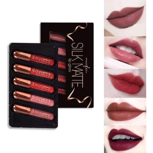 Minfei 5Pcs/Set Liquid Lipstick Lip Gloss Velvet Makeup Matte Lipstick Lip Kit Long Lasting Lip Gloss Sexy Lip Plumper Tint 2019