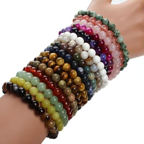 Fashion Natural Stone Bracelets For Women Men Rose Quartzs Tiger Eyes Agates Beaded Yoga Bracelets Pulseira Masculina F2852