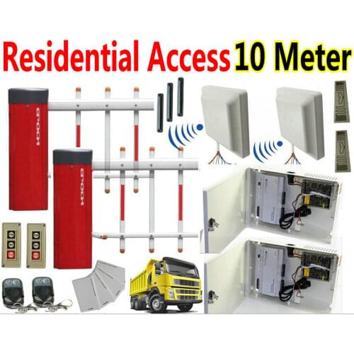 Residential Access Parking Lot Barrier gate kit 2 Gate Entry+Exit Automatic 0-10 meter card UHF rfid reader RFID ABS tag+Sticker