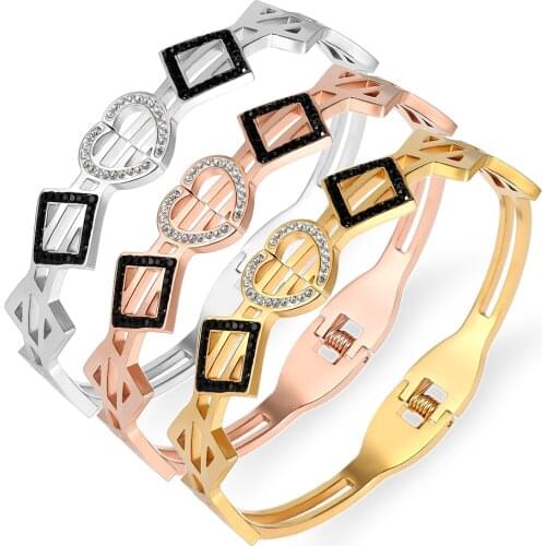 Summer New Model Popular Rhinestone Bangles Female Titanium Steel Circle Crystals Cuff Bracelets For Women Lover Bangles Gift