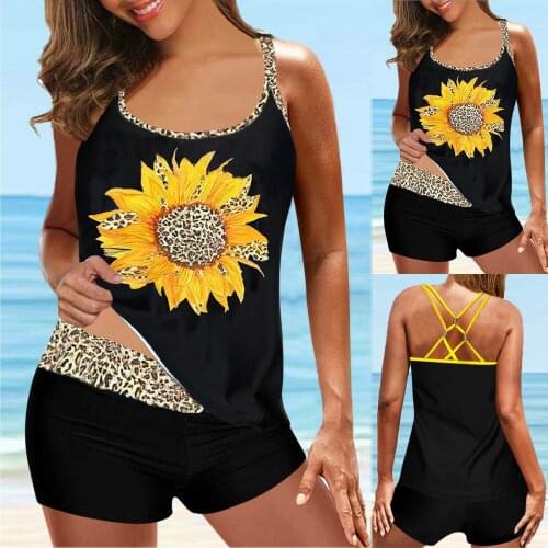 New Sexy Bikini Womens Tankini Large Swimsuit Digital Print Suspender Beach Split Bathing Suit Summer Swimwear Plus Size S-5XL