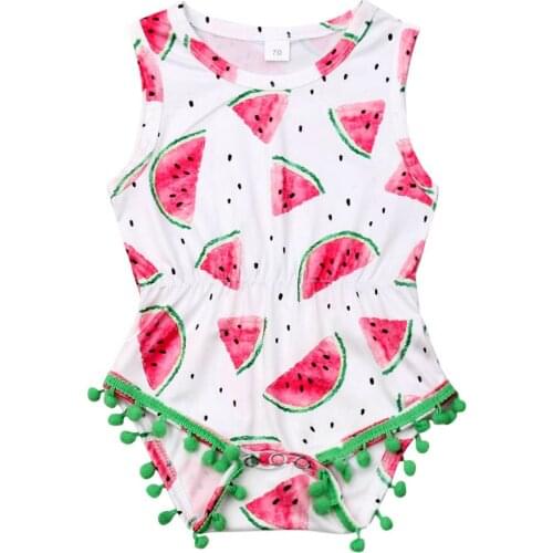 New Summer Newborn Infant Baby Girl Ruffle Tassel Romper Watemelon Print Sleeveless Jumpsuit Playsuit Outfits Clothes