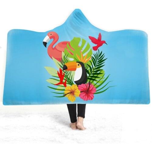 Dark Flamingo Hooded Blanket Warm Lamb Down Double Plush Blanket Bed Travel Home Winter Unisex Home Textile