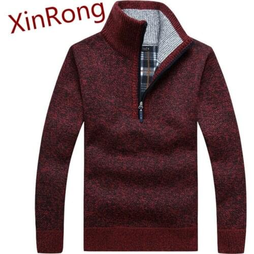 Autumn and winter mens plus velvet thick knitted pullover long-sleeved high-necked half-zip sweater warm and comfortable coat