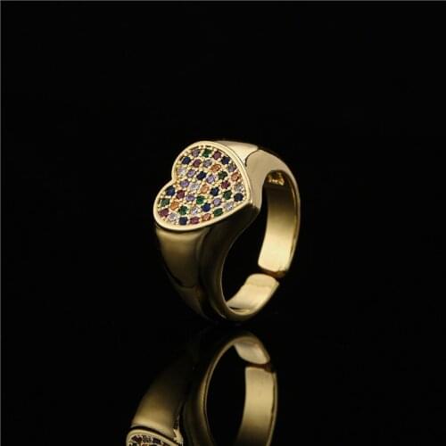 Random Color CZ Stone Mixed Pave Setting Wedding Ring For Women 2021 Fashion Gold Color Heart Open Ring Femme Bijoux Gift