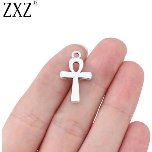 ZXZ 50pcs Ankh Egyptian Cross Charms Beads Double Sided for Necklace Bracelet Jewelry Making Findings 22x13mm