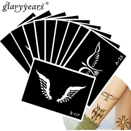 10 Pieces/Set Henna Tattoo Stencil Chopper Pattern Paste Drawing Lady Body Art Tattoo Stencil Sexy Product Waterproof 2019 HN#48