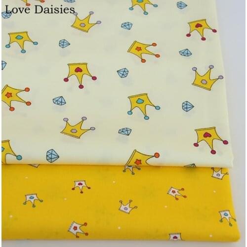 100% Cotton Twill WHITE YELLOW Nordic Wind Simple Crown Diamond Fabric for DIY Kids Bedding Sheet Cushin Handwork Home Decor