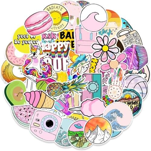100PCS Stickers Pink Simple Girl Vsco Sticker Waterproof DIY for On Laptop Fridge Phone Skateboard Suitcase Stickers