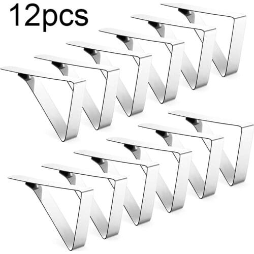 12PCS/SET Stainless Steel Tablecloth Clips Picnic Table Clips Flexible Cloth Holders Table Cover Clips Clamps for Home Kitchen