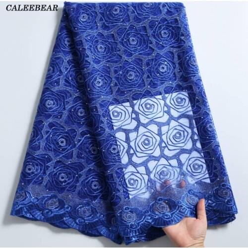 2021 High Quality African Net Lace Fabric Royal Blue French Lace Fabric Nigerian Lace Fabric For Women Wedding Party Dress S2274