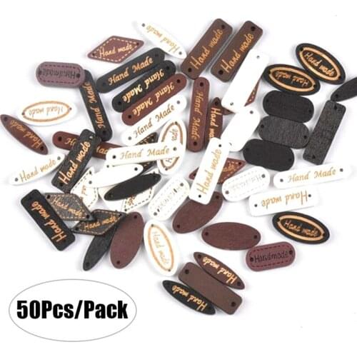 50Pieces Wooden Button "Hand Made" Tags Labels Sewing Accessories Scrapbooking Craft