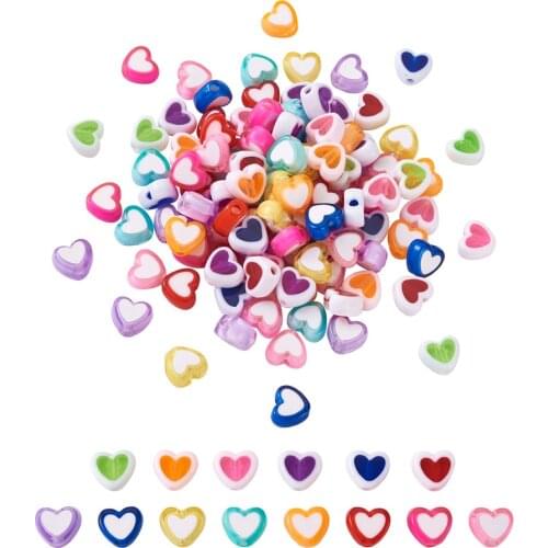 560pcs Acrylic Heart Beads Transparent Acrylic Loose Spacer Beads For Jewelry Making DIY Bracelet Earrings Findings Mixed Color