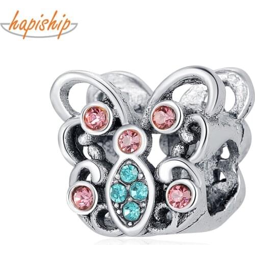 Hapiship New Original Daisy Fashion Romantic Insect Butterfly CZ Charm Beads Fit Charm Bracelet Female DIY Jewelry Making CZ105