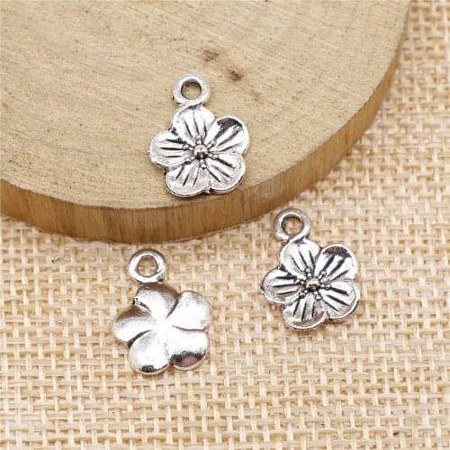 Charms for Jewelry Making Findings Handmade DIY Craft 60pcs Antique Silver Color 11x15mm Flower Charms Pendant