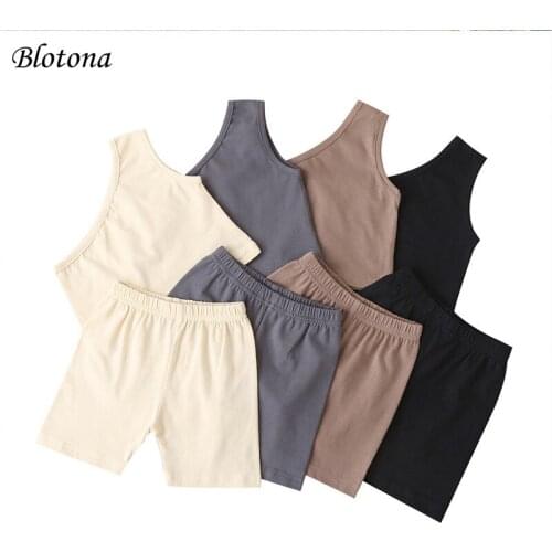 Blotona Kids Baby Girls Summer Fashion 2Pcs Outfit Set One Shoulder Solid Color Tops+Elastic Waist Shorts Set, 6Months-4Years
