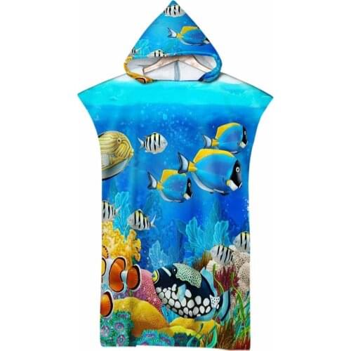 Kids 3D Print Hooded Beach Towels Swimming Shower Towel Adult Bath Towel Cartoon Wearable Towel Sets The Underwater World