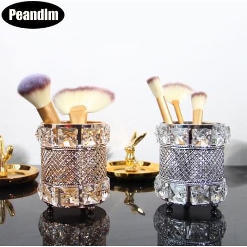 PEANDIM Elegant Crystal Cylinder Candle Stands Multi-function Makeup Brush Holder Pen Holder Storage Organizer Candle Container