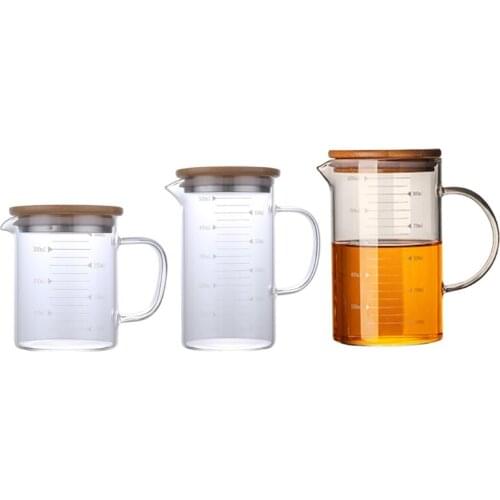 Graduated Beaker Mug with Handle and Durable Bamboo Lid Borosilicate Glass Multi