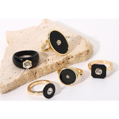 HANGZHI New Punk Black Enamel Zircon Metal Rings Oval Geometric Irregular for Women Men Party Travel Jewelry 2021