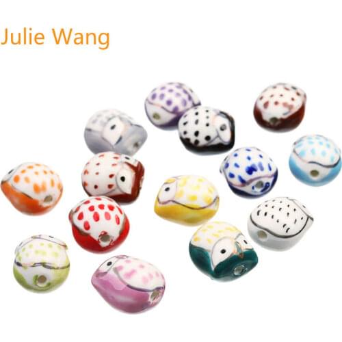 Julie Wang 5PCS Ceramic Beads Owl Multicolor Bird Animal Porcelain Spacer Beads Bracelet Necklace Jewelry Making Accessory