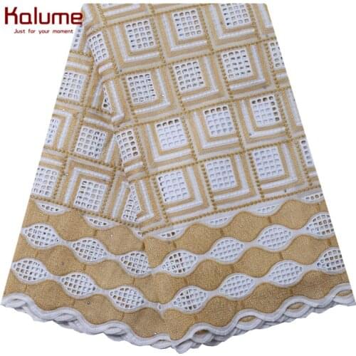 Kalume 100% Cotton Lace Fabric 5 Yards Pure Cotton Nigerian Lace Fabric With Stones Dubai Lace Fabric For Dress Sewing F2206