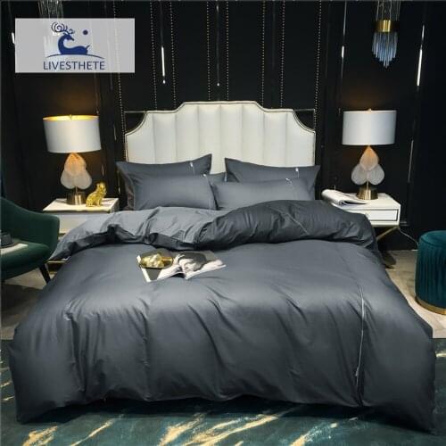 Liv-Esthete Luxury Noble Gray 100% Cotton Bedding Set High Quality Duvet Cover Flat Sheet Double Queen King Bed Linen Bed Sheet